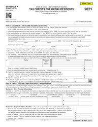 Document preview: Schedule X Tax Credits for Hawaii Residents - Hawaii, 2021