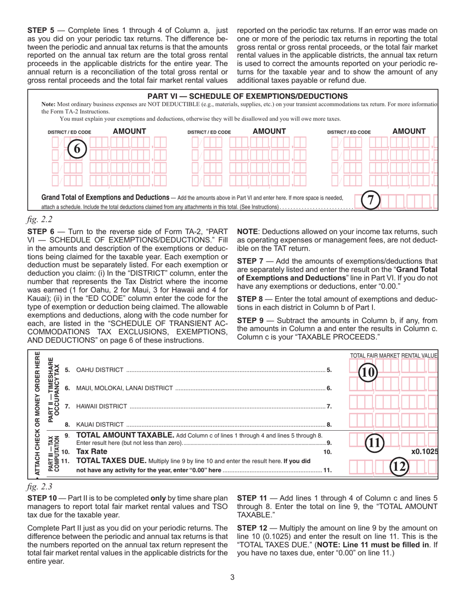 Instructions for Form TA-2 Transient Accommodations Tax Annual Return and Reconciliation - Hawaii, Page 3