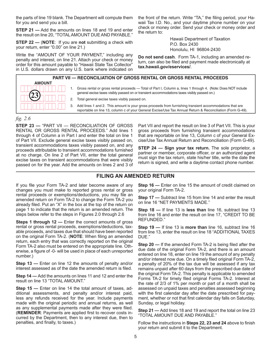 Instructions for Form TA-2 Transient Accommodations Tax Annual Return and Reconciliation - Hawaii, Page 5