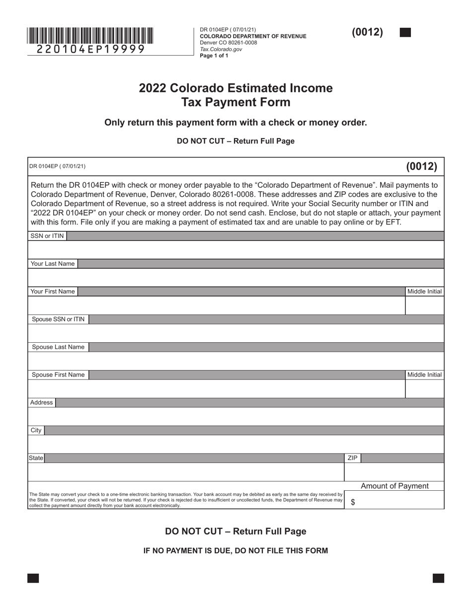 Form DR0104EP Individual Estimated Income Tax Payment Form - Colorado, Page 3