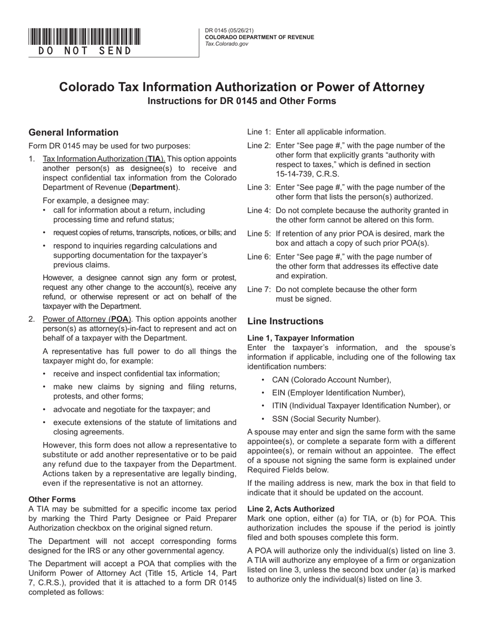 Form DR0145 Colorado Tax Information Authorization or Power of Attorney - Colorado, Page 1