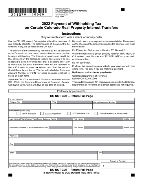 Document preview: Form DR1079 Payment of Withholding Tax on Certain Colorado Real Property Interest Transfers - Colorado