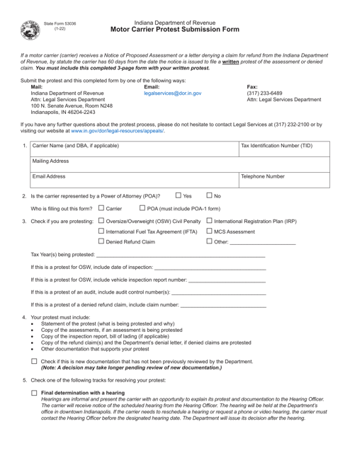 State Form 53036 Motor Carrier Protest Submission Form - Indiana