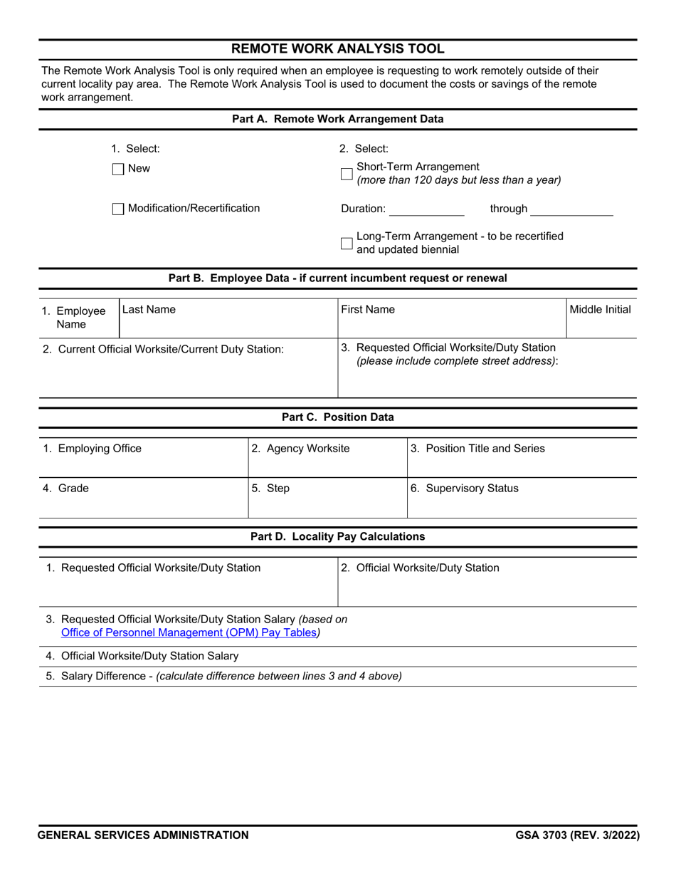 GSA Form 3703 Remote Work Analysis Tool, Page 1