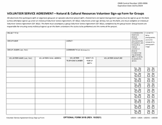 Document preview: Optional Form 301B Volunteer Service Agreement - Natural and Cultural Resources Volunteer Sign-Up Form for Groups