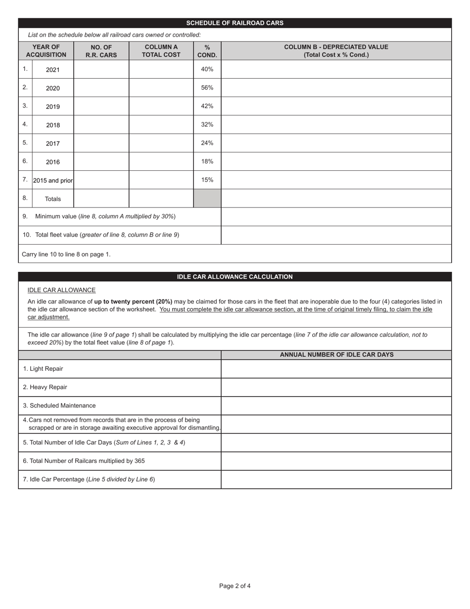 Form DLGF RC-1 (State Form 46373) Report of Railcar Tax - Indiana, Page 2
