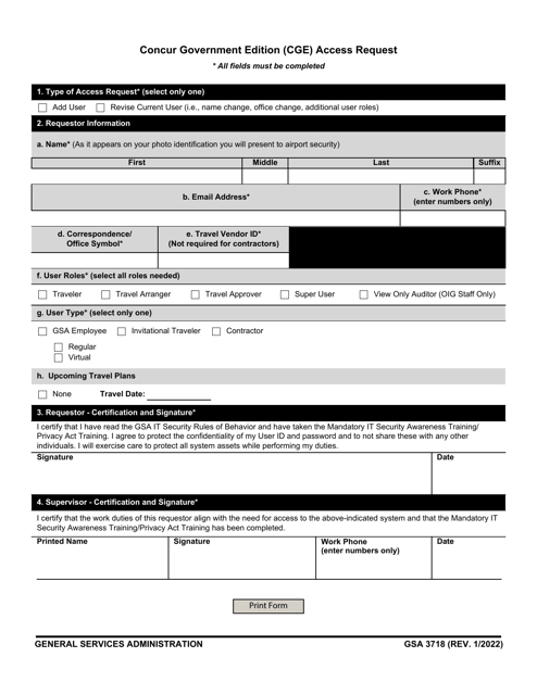 GSA Form 3718 Concur Government Edition (Cge) Access Request