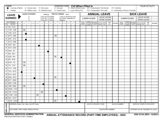 GSA Form 873A Annual Attendance Record (Part-Time Employees)