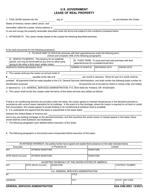 GSA Form 3486 U.S. Government Lease of Real Property