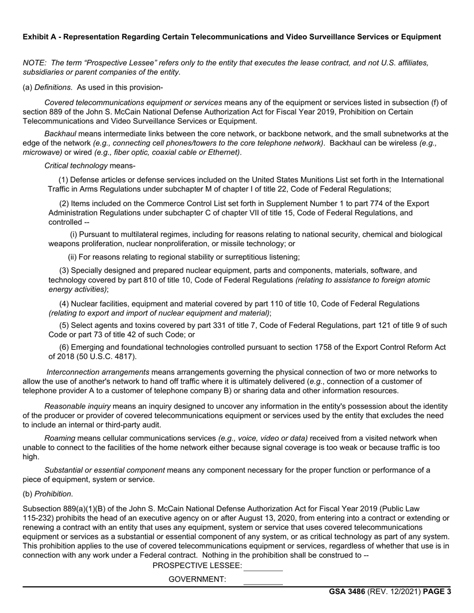 Gsa Form 3486 Download Fillable Pdf Or Fill Online Us Government Lease Of Real Property 1117