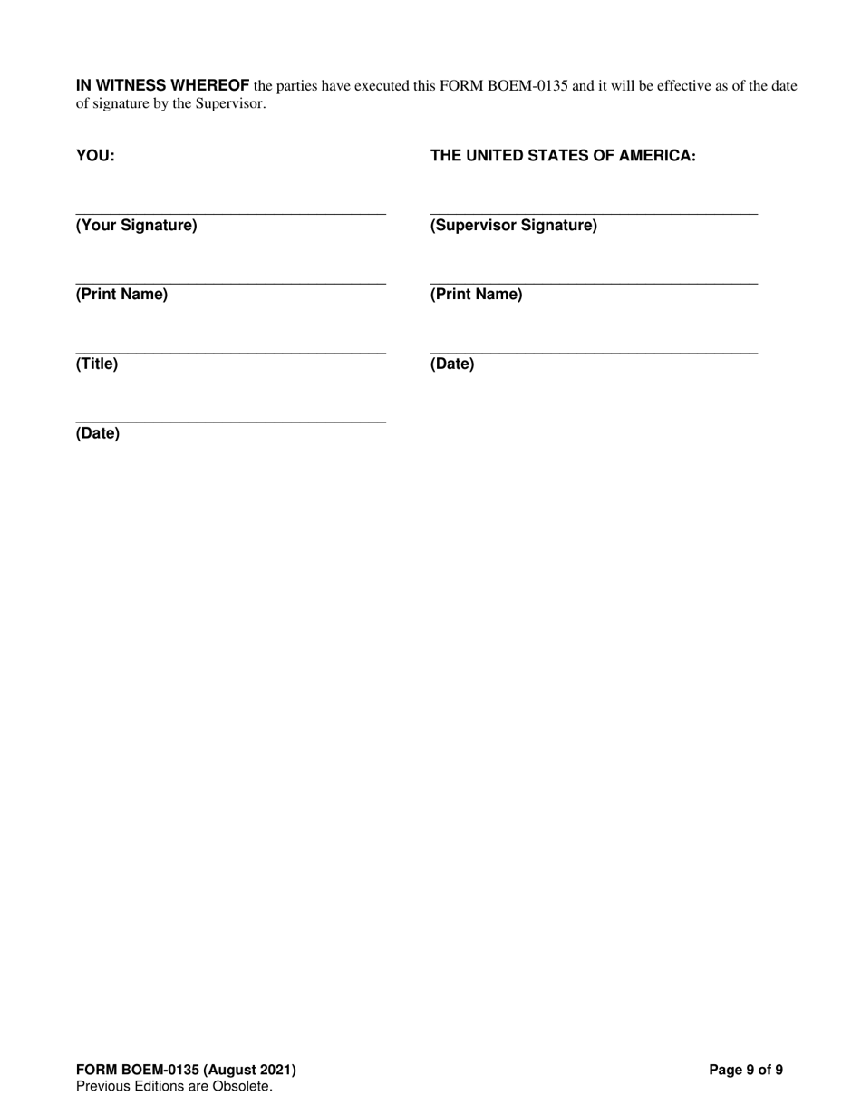 Form BOEM-0135 Permit for Geophysical Prospecting, Authorization for Noncommercial Geophysical Exploration, or Permit for Scientific Research Related to Minerals Other Than Oil, Gas, and Sulphur on the Outer Continental Shelf, Page 9