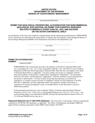 Document preview: Form BOEM-0136 Permit for Geological Prospecting, Authorization for Noncommercial Geological Exploration, or Permit for Scientific Research Related to Minerals Other Than Oil, Gas, and Sulphur on the Outer Continental Shelf