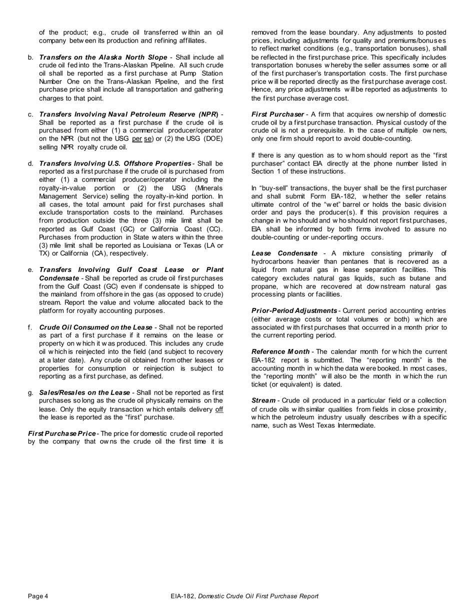 Instructions for Form EIA-182 Domestic Crude Oil First Purchase Report, Page 4
