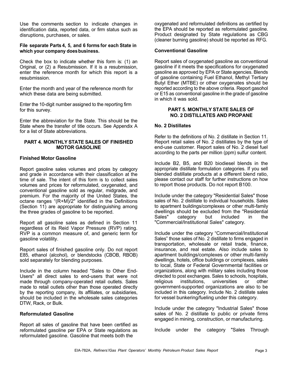 Instructions for Form EIA-782A Refiners / Gas Plant Operators Monthly Petroleum Product Sales Report, Page 3