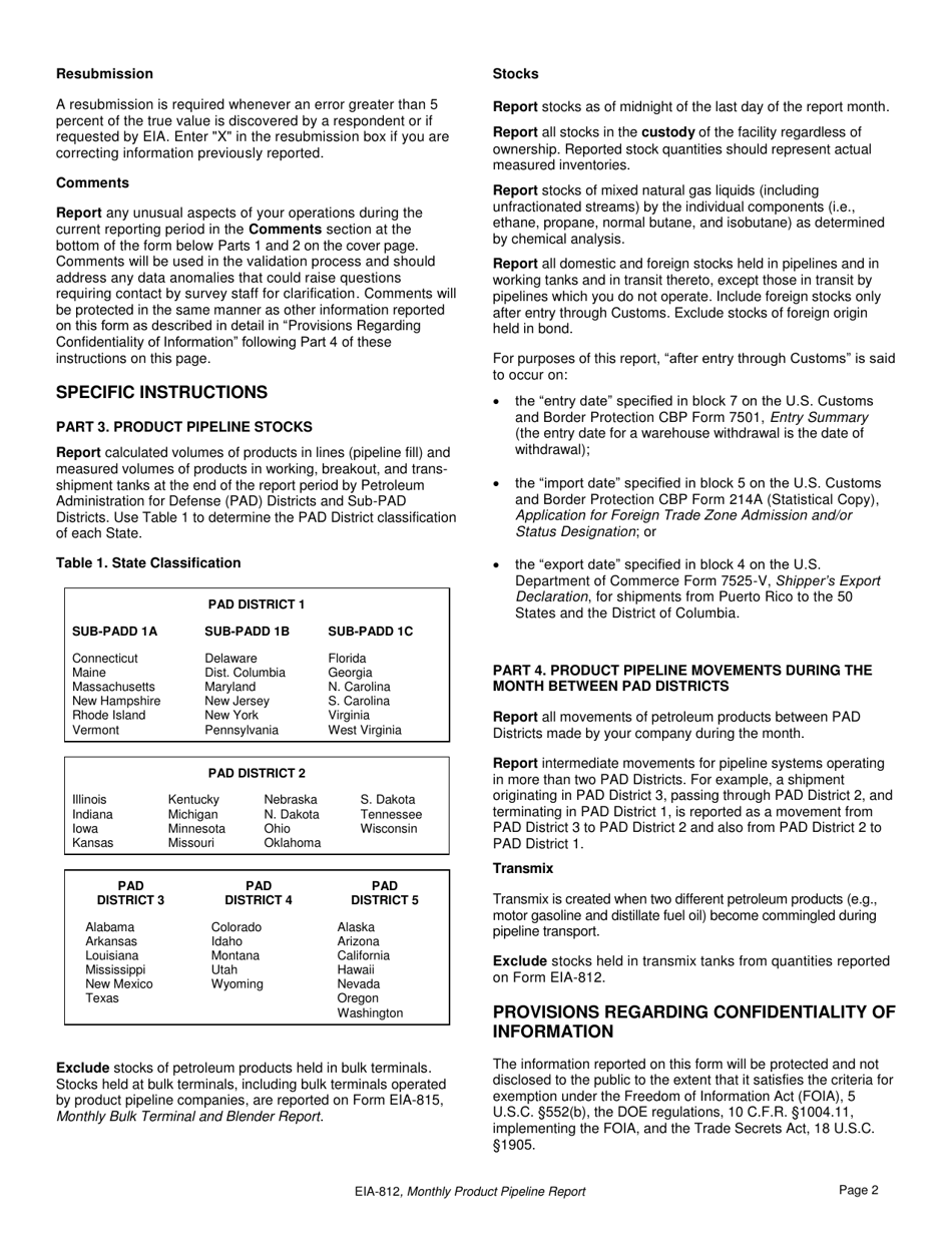 Instructions for Form EIA-812 Monthly Product Pipeline Report, Page 2