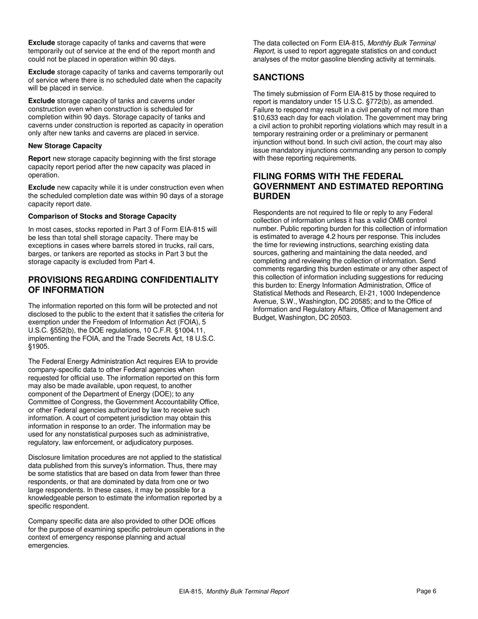 Instructions for Form EIA-815 Monthly Bulk Terminal Report, Page 6