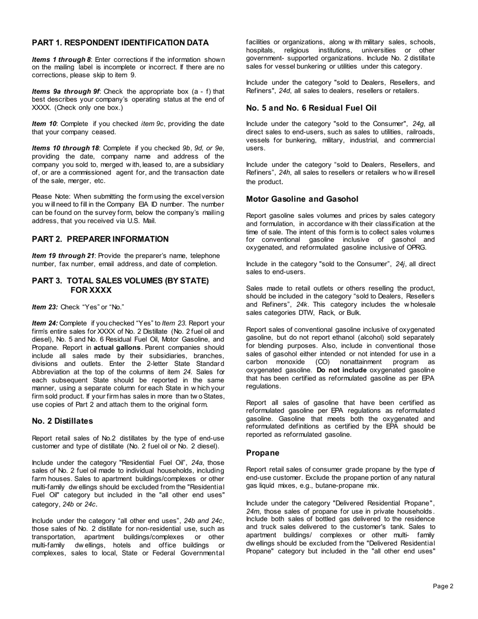 Instructions for Form EIA-863 Petroleum Product Sales Identification Survey, Page 2
