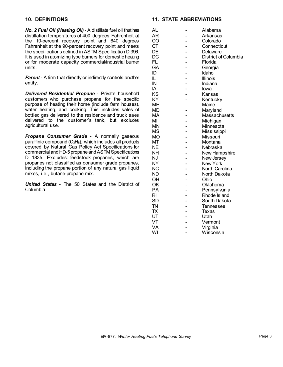 Instructions for Form EIA-877 Winter Heating Fuels Telephone Survey, Page 3