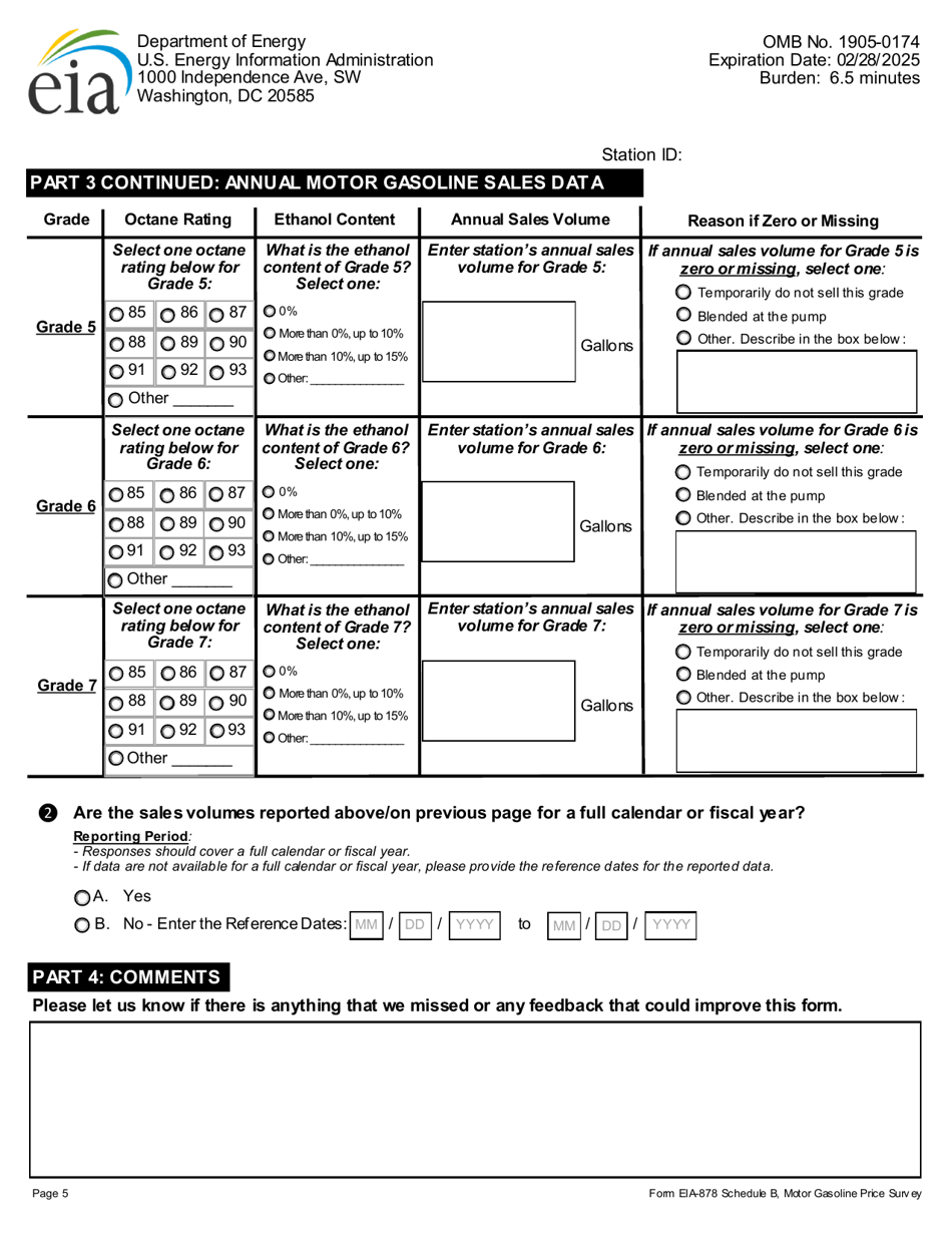 Form EIA-878 Schedule B Motor Gasoline Price Survey, Page 5