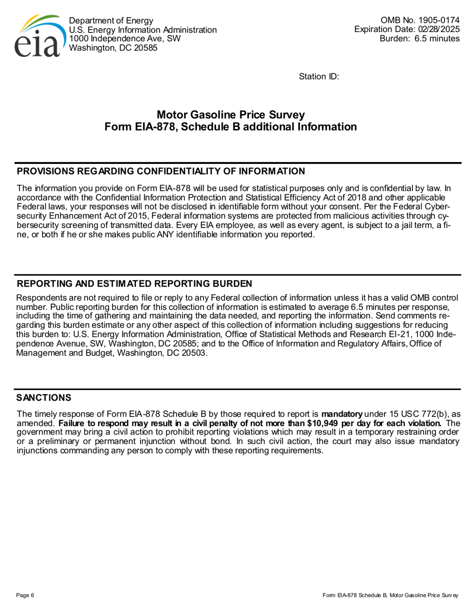 Form EIA-878 Schedule B Motor Gasoline Price Survey, Page 6