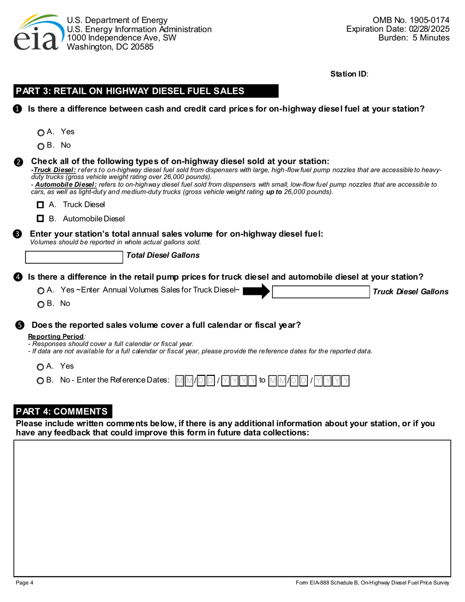 Form EIA-888 Schedule B On-Highway Diesel Fuel Price Survey, Page 4
