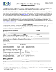 Document preview: EIB Form 92-64 Application for Exporter Short-Term, Single-Buyer Insurance