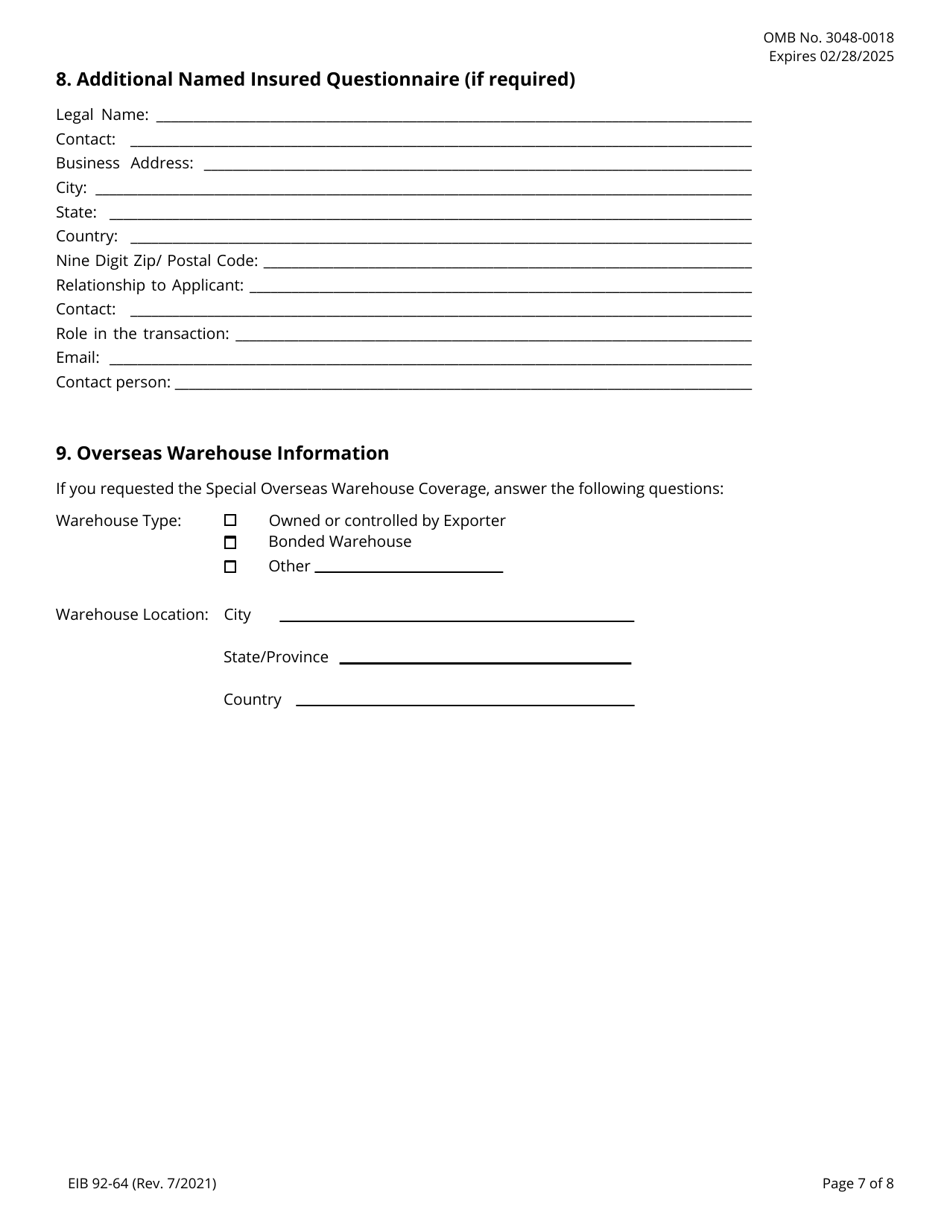 EIB Form 92-64 Application for Exporter Short-Term, Single-Buyer Insurance, Page 7