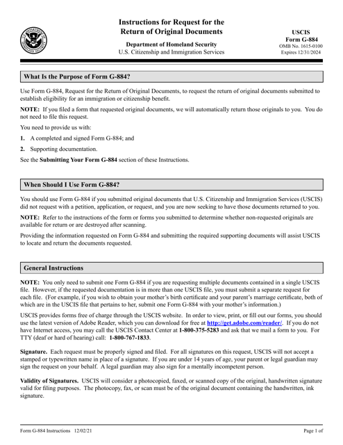 USCIS Form G-884  Printable Pdf