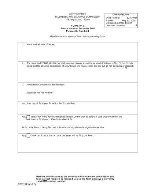 SEC Form 2393 (24F-2)  Printable Pdf