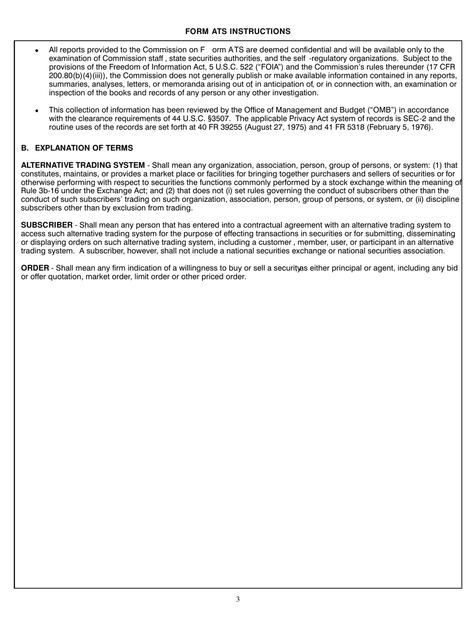 SEC Form 2550 (ATS) Initial Operation Report, Amendment to Initial Operation Report and Cessation of Operations Report for Alternative Trading Systems, Page 3