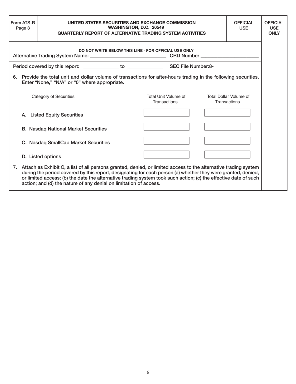 SEC Form 2551 (ATS-R) Quarterly Report of Alternative Trading System Activities, Page 6