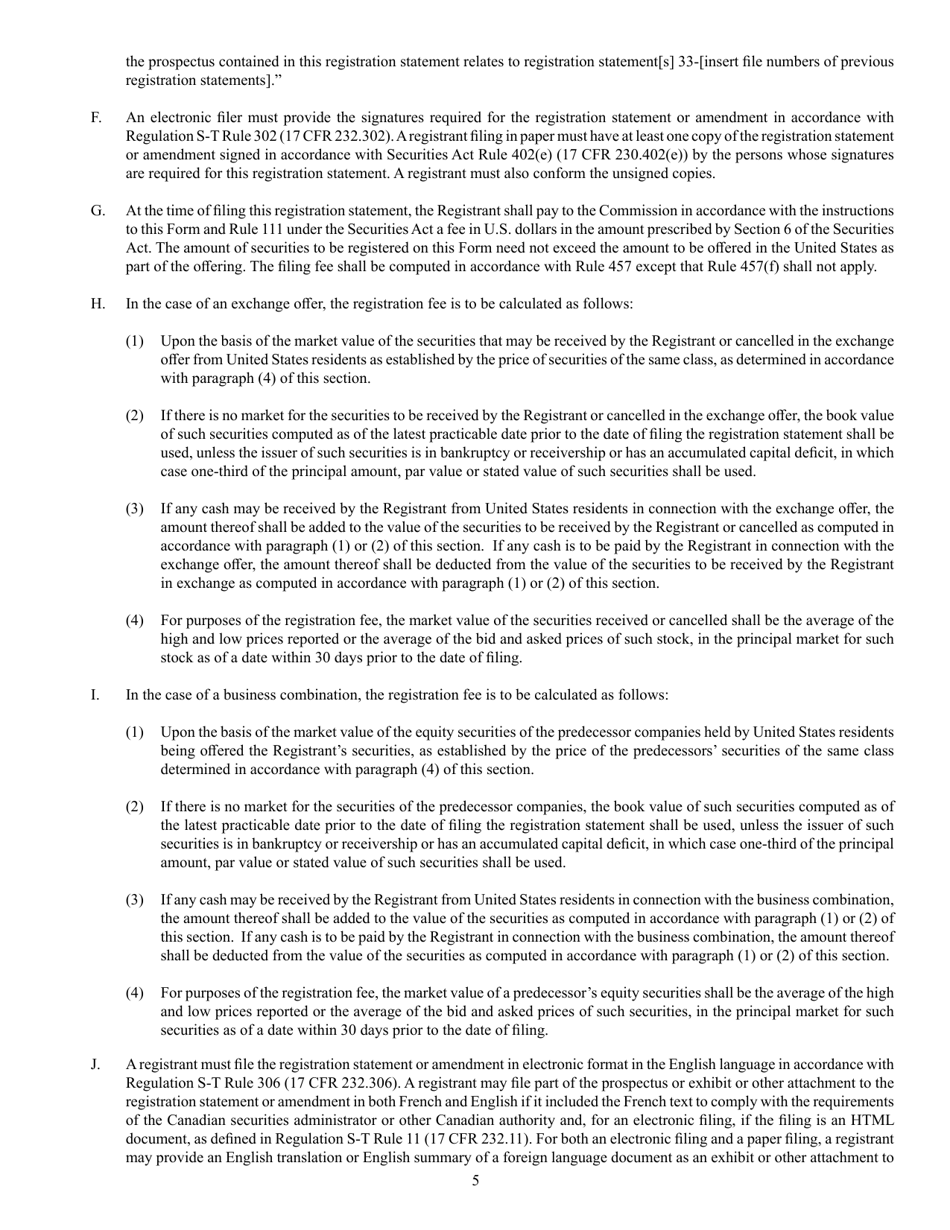 SEC Form 2292 (F-10) Registration Statement Under the Securities Act of 1933, Page 5