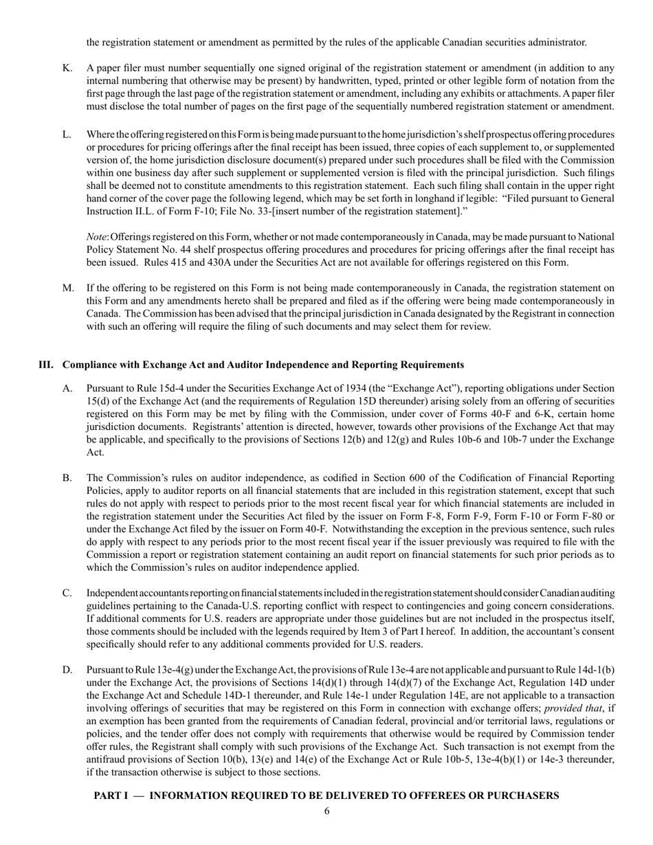 SEC Form 2292 (F-10) Registration Statement Under the Securities Act of 1933, Page 6