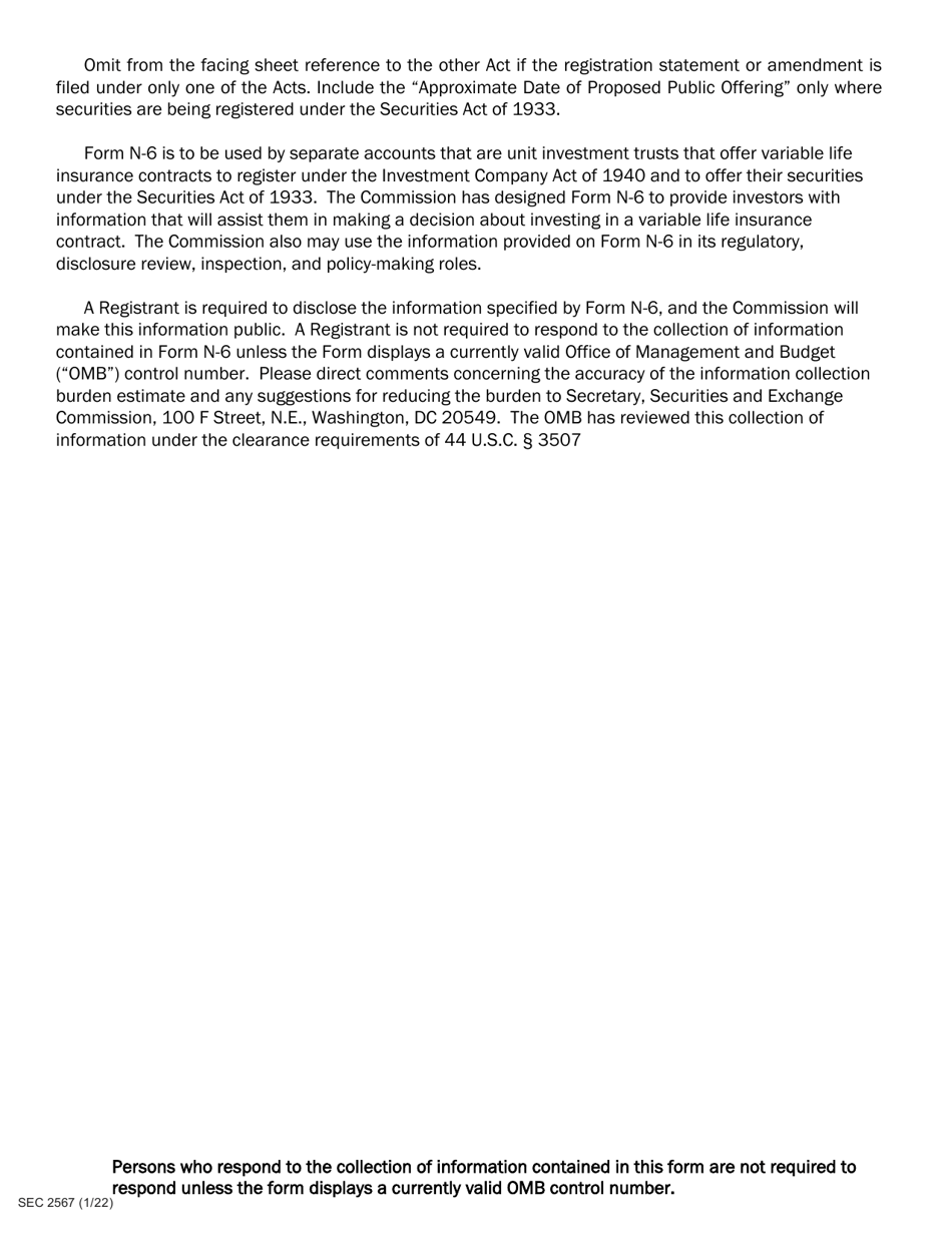 SEC Form 2567 (N-6) Registration Statement for Separate Accounts Organized as Unit Investment Trusts That Offer Variable Life Insurance Policies, Page 3