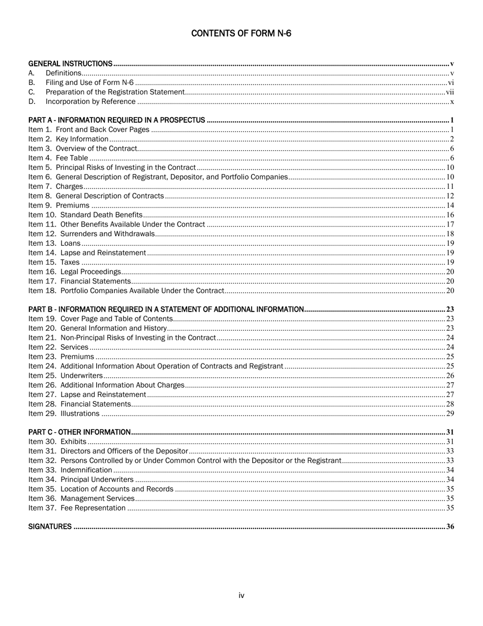 SEC Form 2567 (N-6) Registration Statement for Separate Accounts Organized as Unit Investment Trusts That Offer Variable Life Insurance Policies, Page 4