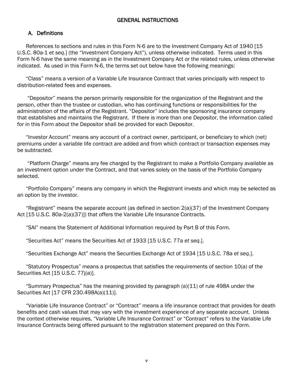 SEC Form 2567 (N-6) Registration Statement for Separate Accounts Organized as Unit Investment Trusts That Offer Variable Life Insurance Policies, Page 5