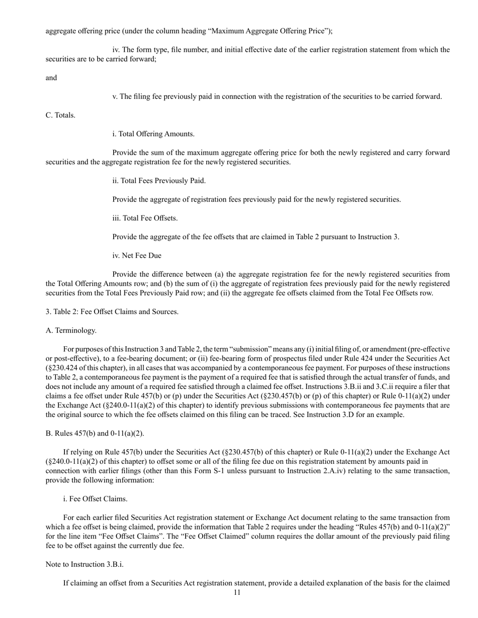 SEC Form 870 (S-1) Registration Statement Under the Securities Act of 1933, Page 11
