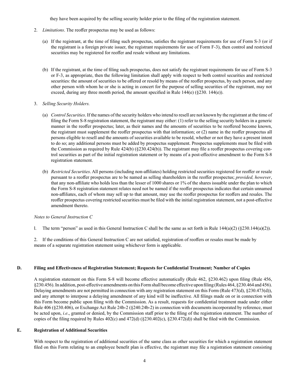 SEC Form 1398 (S-8) Registration Statement Under Securities Act of 1933 to Be Offered to Employees Pursuant to Certain Plans, Page 4