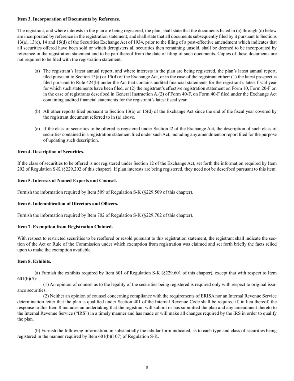 SEC Form 1398 (S-8) Registration Statement Under Securities Act of 1933 to Be Offered to Employees Pursuant to Certain Plans, Page 8