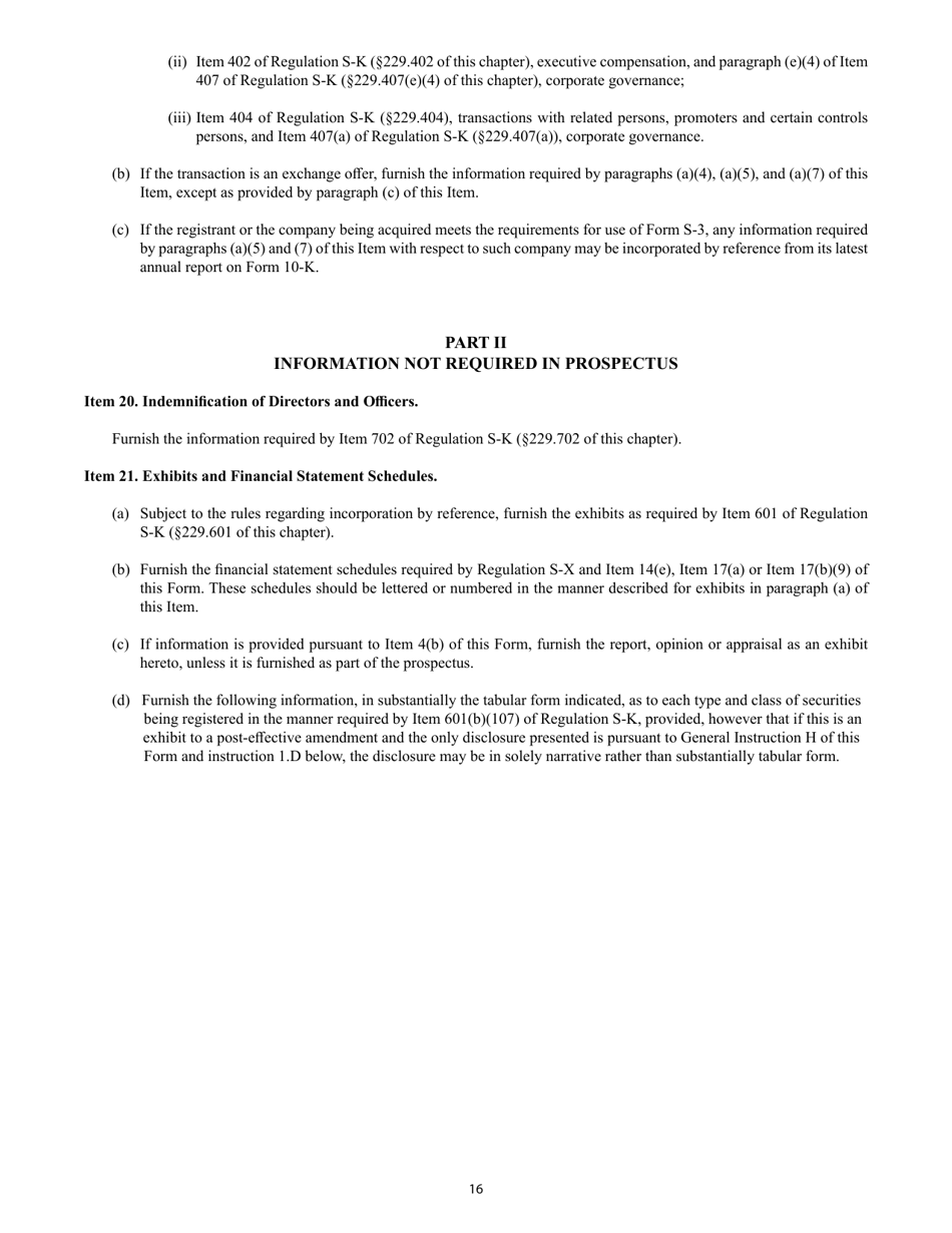SEC Form 2077 (S-4) Registration Statement Under the Securities Act of 1933, Page 16
