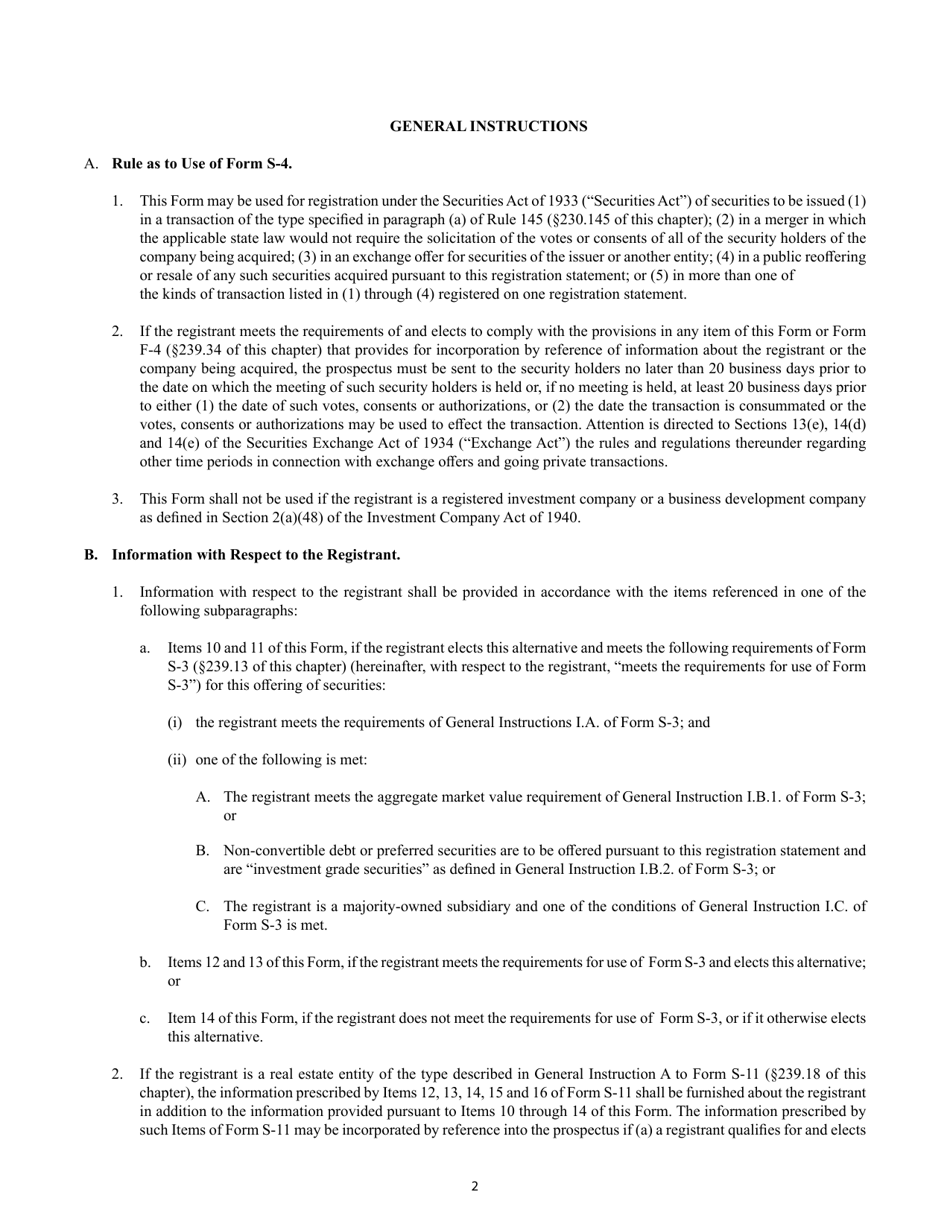 SEC Form 2077 (S-4) Registration Statement Under the Securities Act of 1933, Page 2