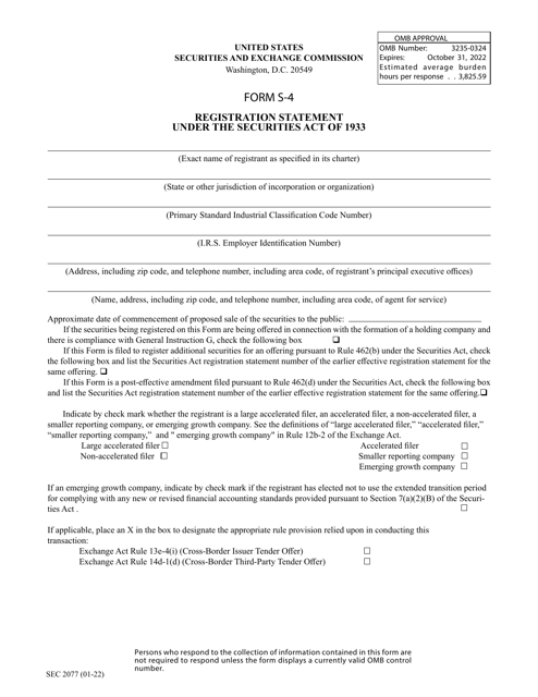 SEC Form 2077 (S-4)  Printable Pdf