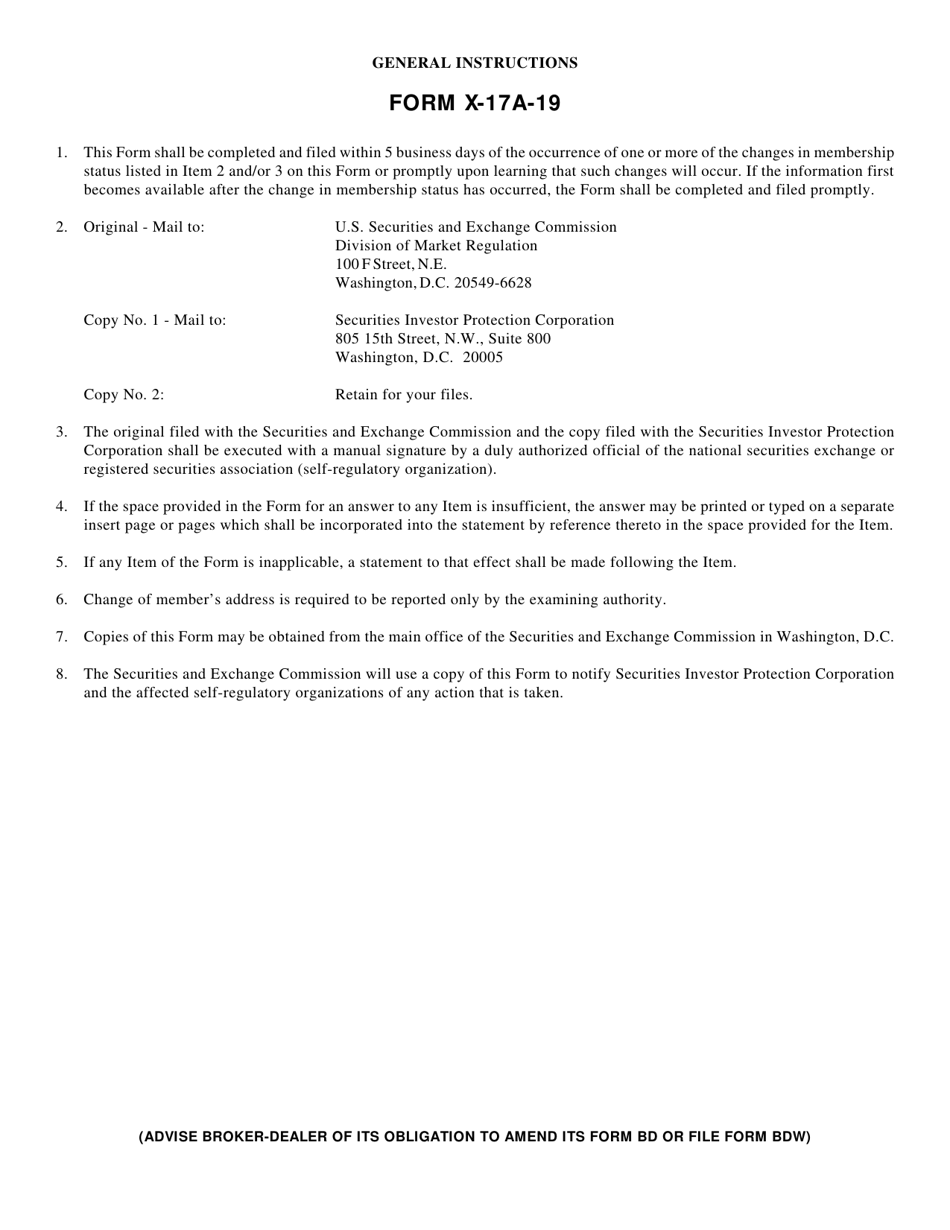 SEC Form 1414 (X-17A-19) Information Required of National Securities Exchanges and Registered National Securities Associations Pursuant to Sections 17 and 19 of the Securities Exchange Act of 1934 and Rule 17a-19 Thereunder Report of Change in Membership Status, Page 2