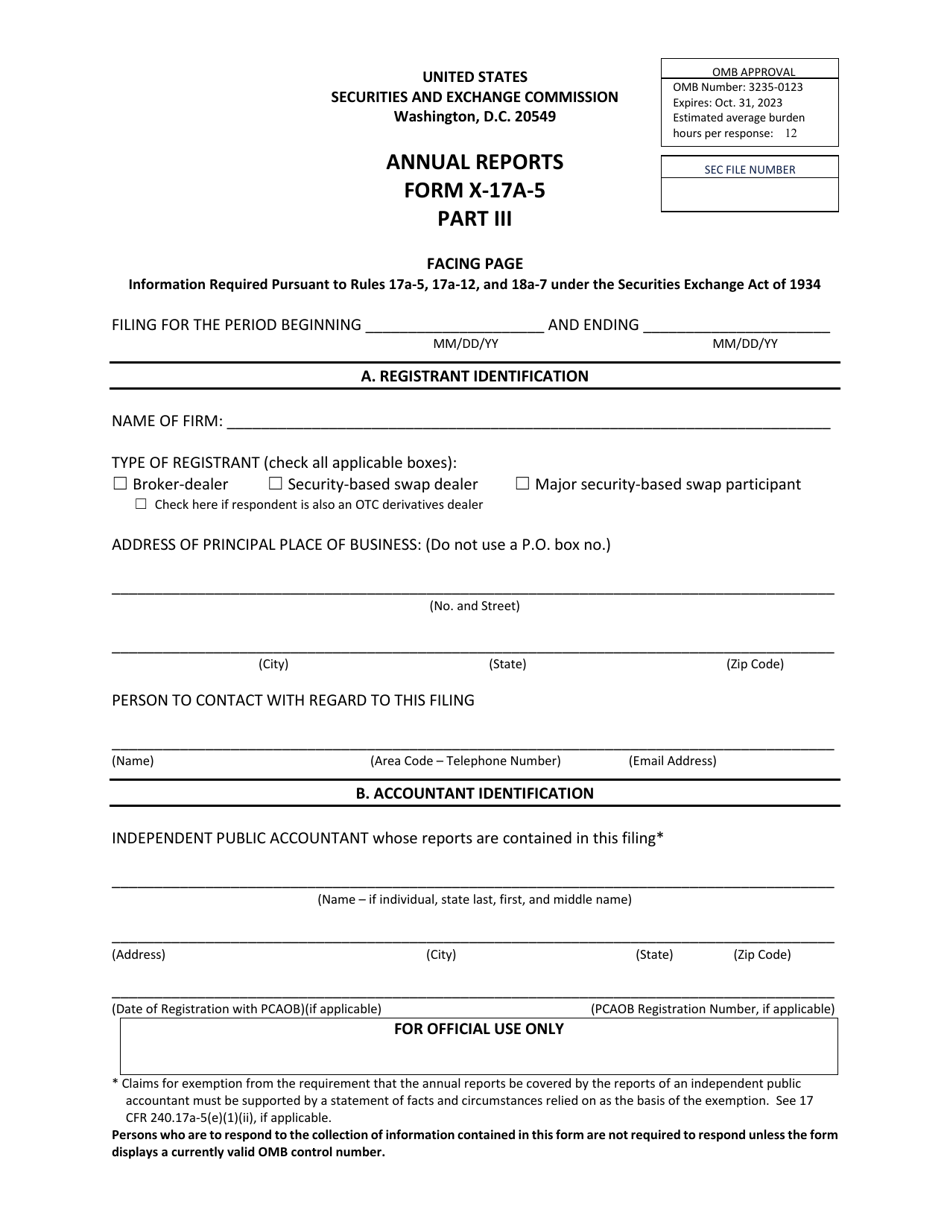 Form X-17A-5 (SEC Form 1410) Part III - Fill Out, Sign Online and ...