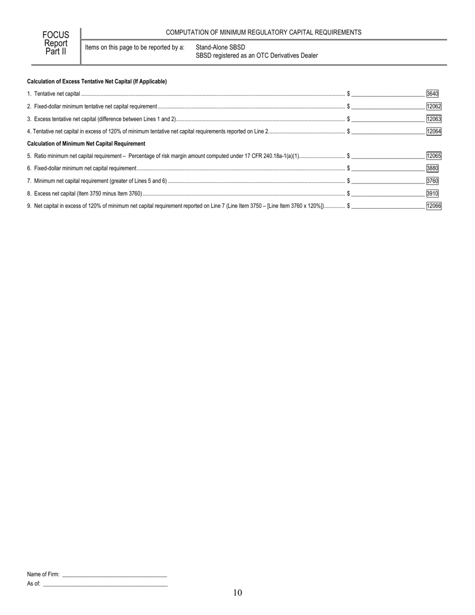 SEC Form 1695 (X-17A-5) Part II Focus Report (Financial and Operational Combined Uniform Single Report), Page 10