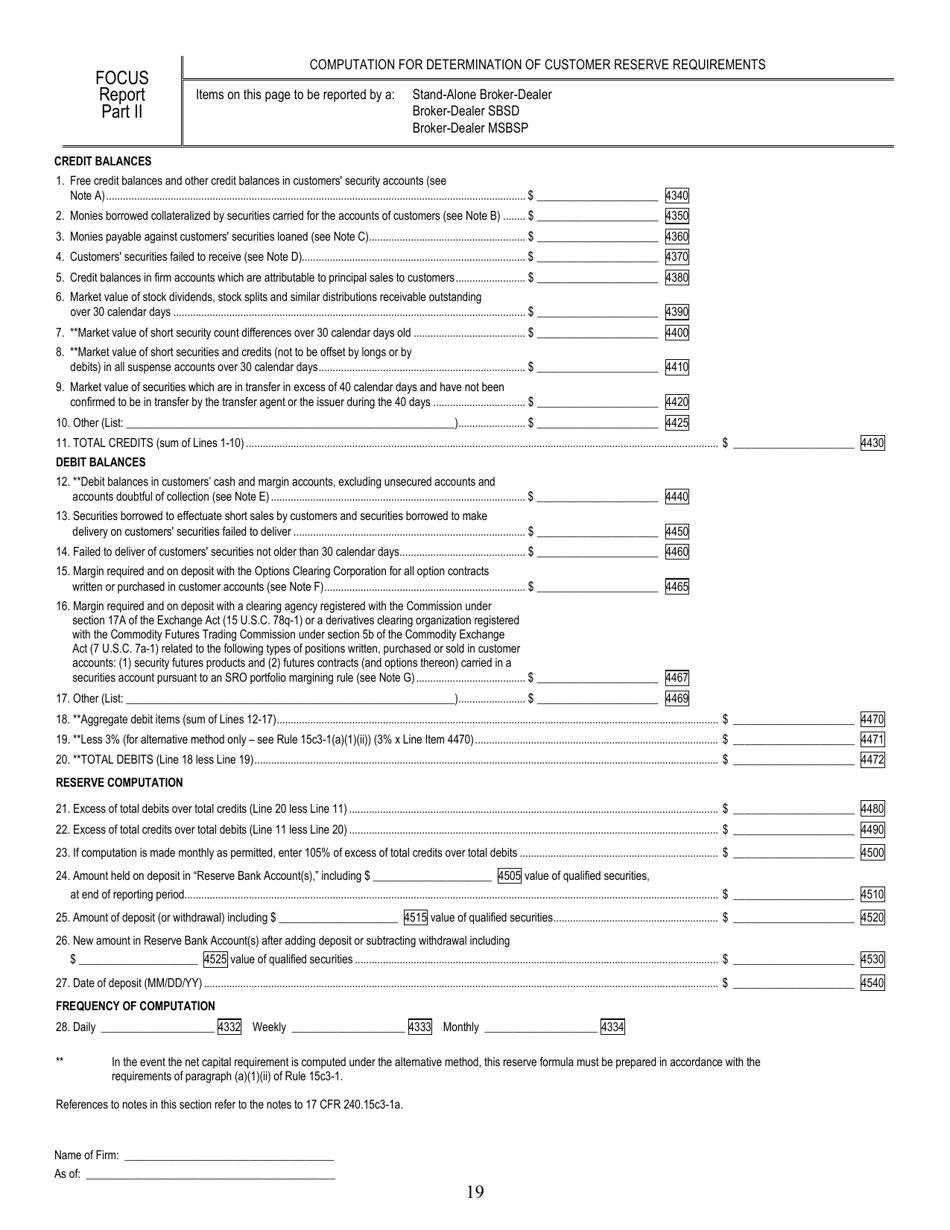 SEC Form 1695 (X-17A-5) Part II Focus Report (Financial and Operational Combined Uniform Single Report), Page 19
