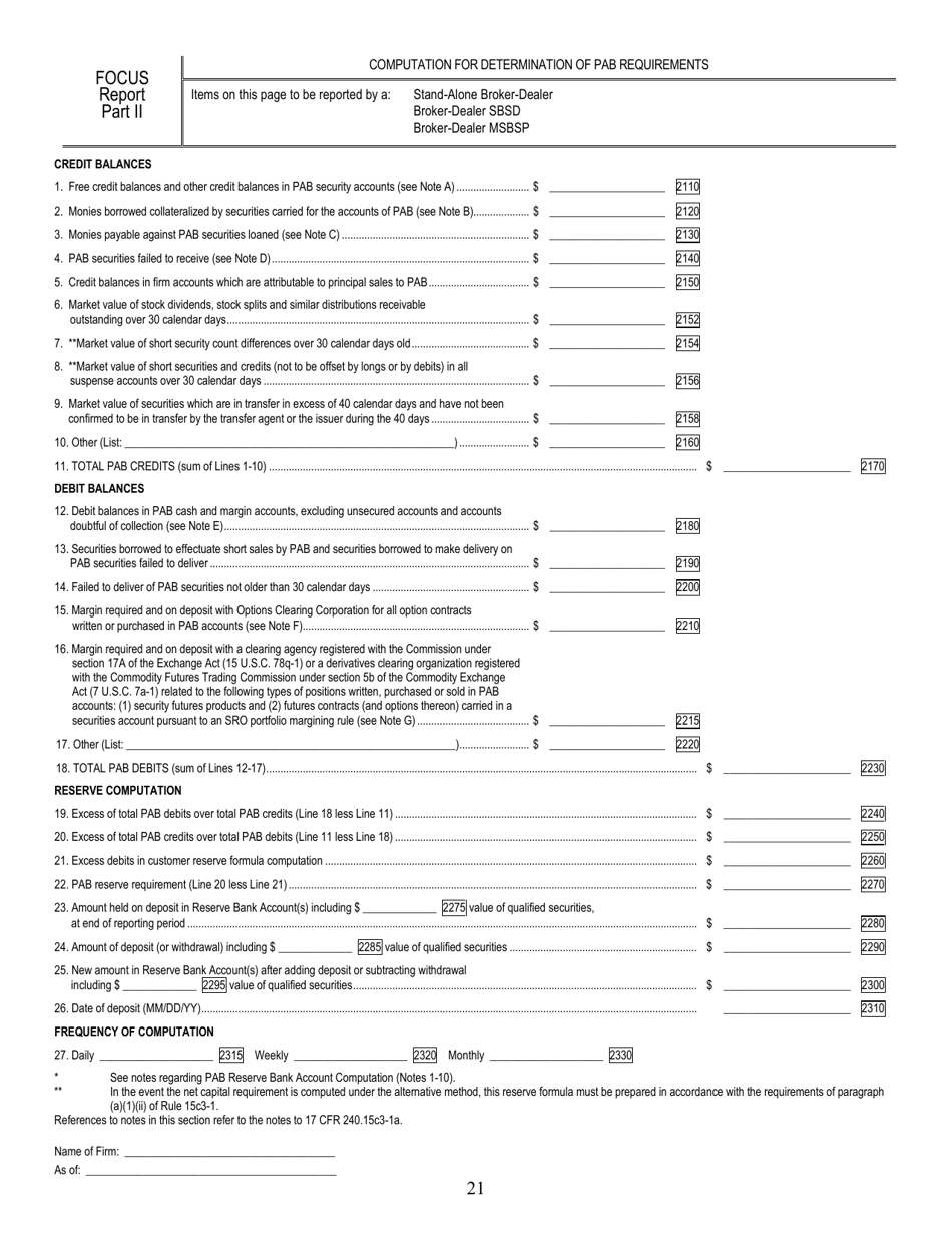 SEC Form 1695 (X-17A-5) Part II Focus Report (Financial and Operational Combined Uniform Single Report), Page 21