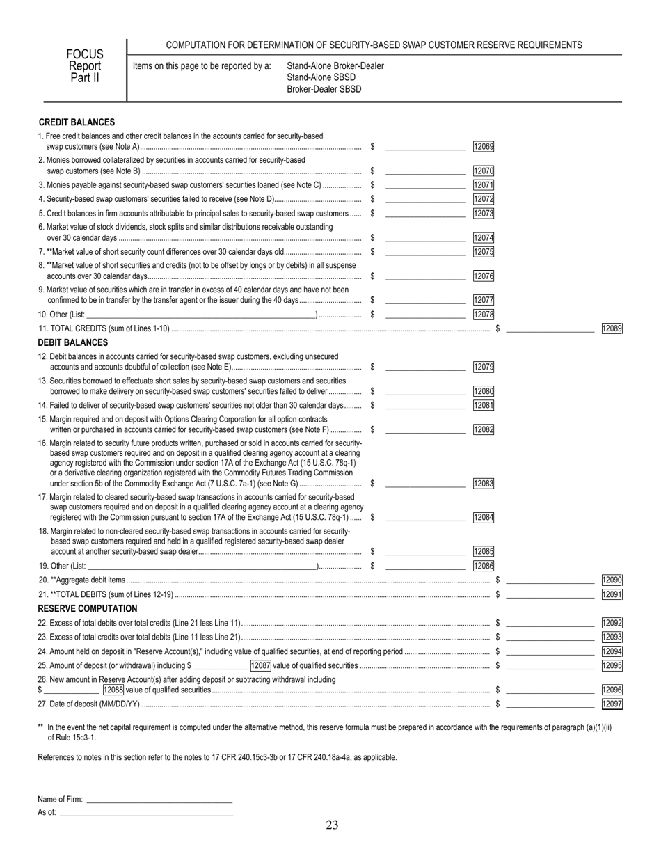 SEC Form 1695 (X-17A-5) Part II Focus Report (Financial and Operational Combined Uniform Single Report), Page 23