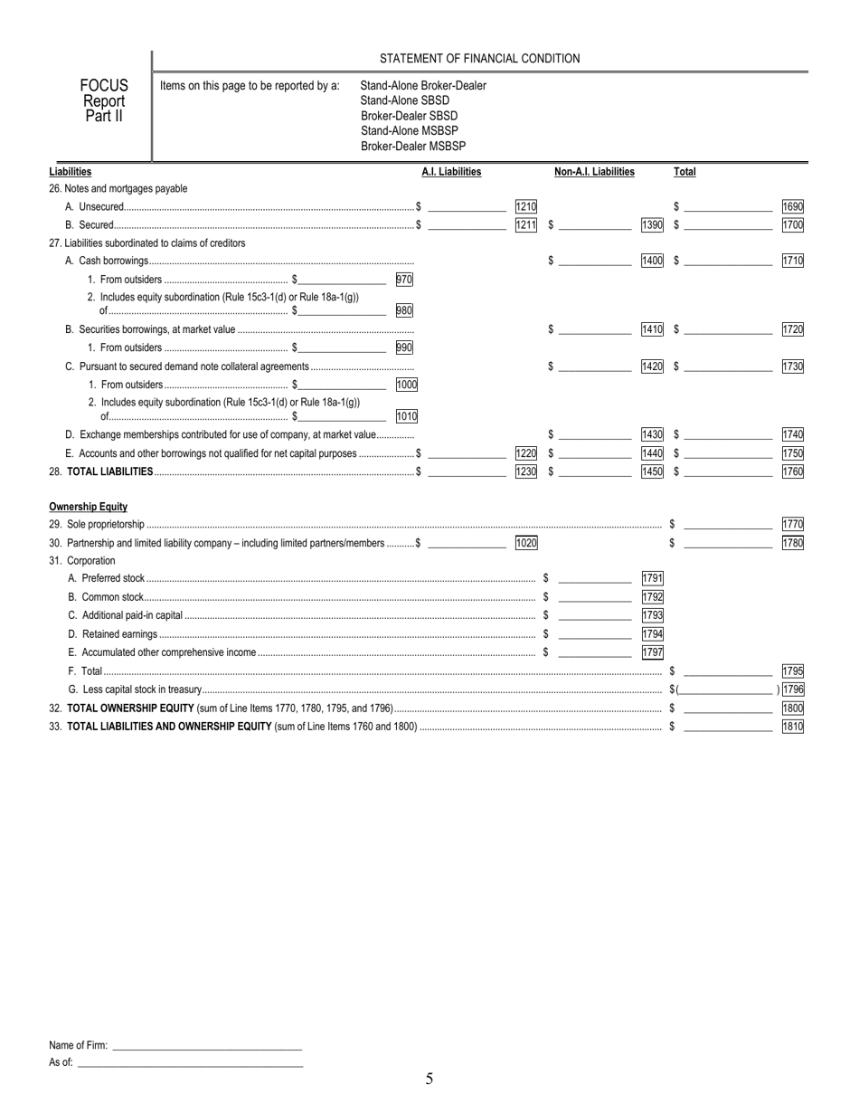 SEC Form 1695 (X-17A-5) Part II Focus Report (Financial and Operational Combined Uniform Single Report), Page 5