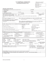 SBA Form 641 Counseling Information Form, Page 2